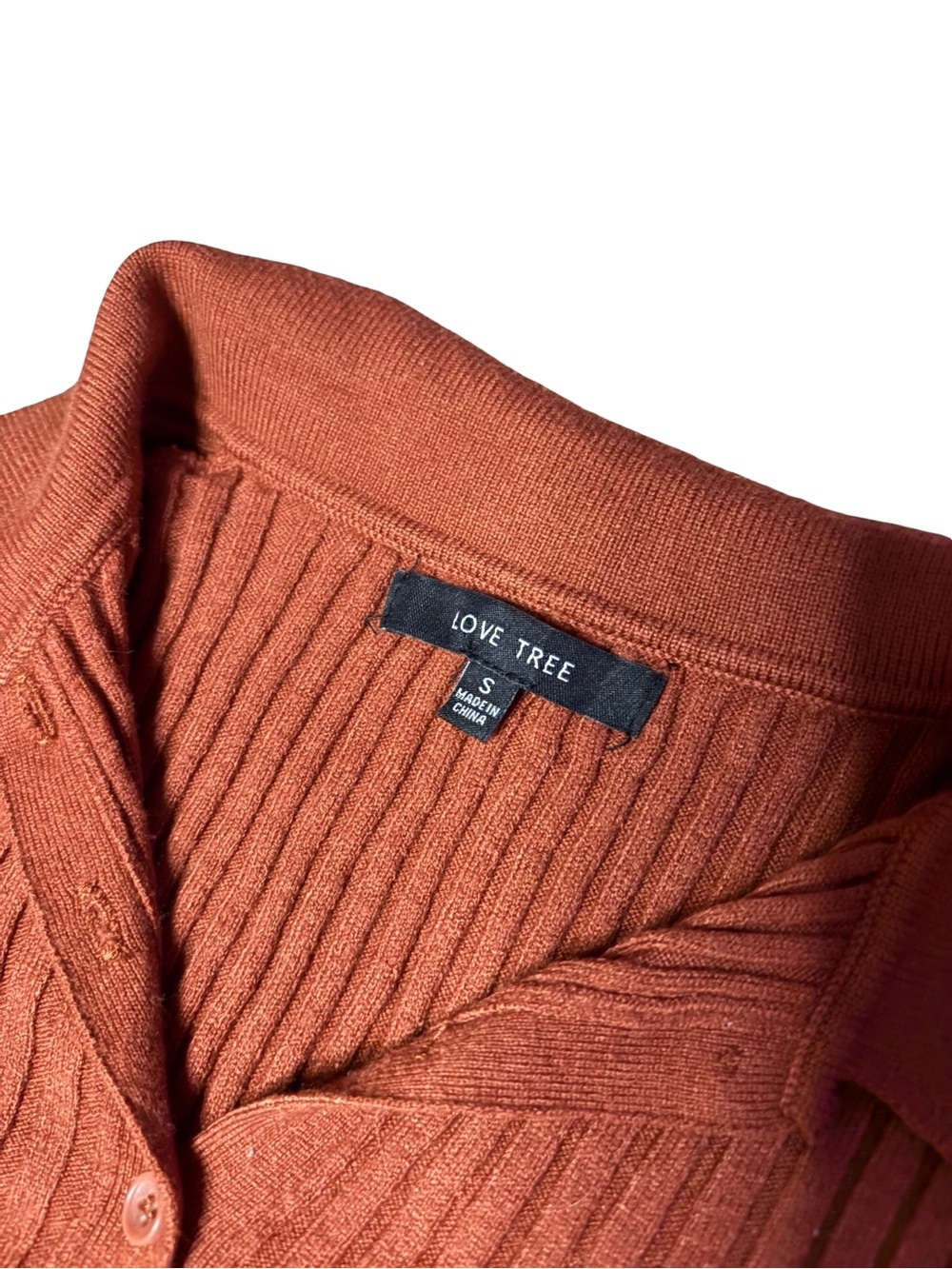 Love Tree Brown Ribbed Collared Button-Up Top - Picture 3 of 4